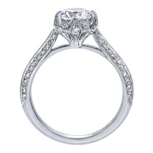 18K Gold Knife-Edge Milgrain Diamond Engagement Ring Mounting Classic 6