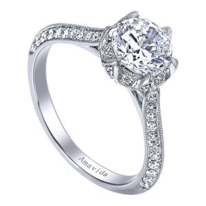 18K Gold Knife-Edge Milgrain Diamond Engagement Ring Mounting