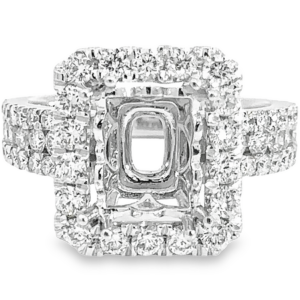 18K Gold Heavy Halo Diamond Engagement Ring Mounting