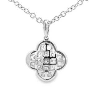 18K Gold Asscher and Round Diamond Clover Pendant Necklace