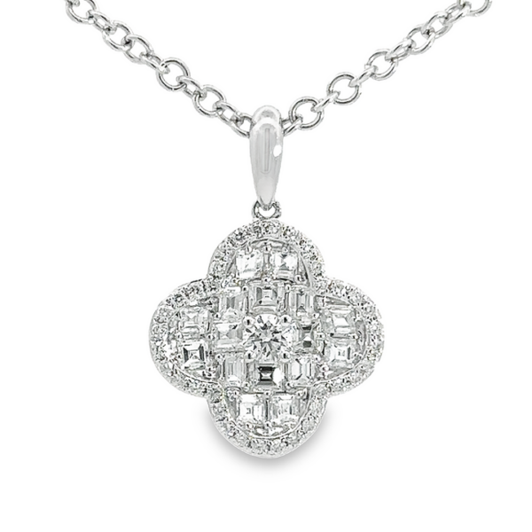 18K Gold Asscher and Round Diamond Clover Pendant