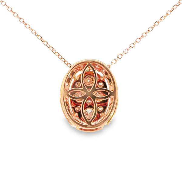 18K Rose Gold Round Diamond Oval-Shape Cluster Pendant Necklace Back Detail - Mariloff Diamonds