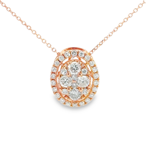 18K Rose Gold Round Diamond Oval-Shape Cluster Pendant Necklace - Dallas TX