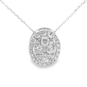 18K Rose Gold Round Diamond Oval-Shape Cluster Pendant Necklace - Dallas TX