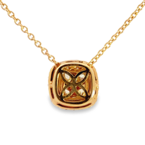 18K Gold Cluster Diamond Cushion Pendant Necklace - Back