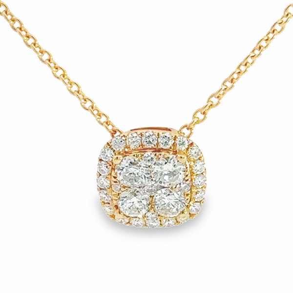 18K Gold Cluster Diamond Cushion Pendant Necklace