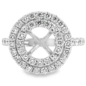 18K Gold 4-Prong Double-Halo Diamond Engagement Ring Mounting