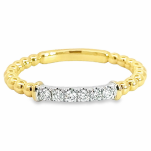 14K Gold Two-Tone Beaded Diamond Bar Stackable Band - Dallas TX