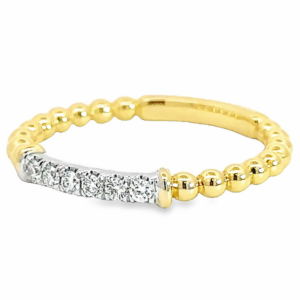 14K Gold Two-Tone Beaded Diamond Bar Stackable Band - Dallas TX | Mariloff Diamonds