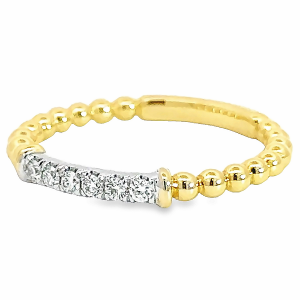 14K Gold Two-Tone Beaded Diamond Bar Stackable Band - Dallas TX | Mariloff Diamonds