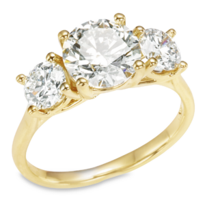 14K Yellow Gold Three-Stone Round Brilliant Diamond Engagement Ring - Dallas TX