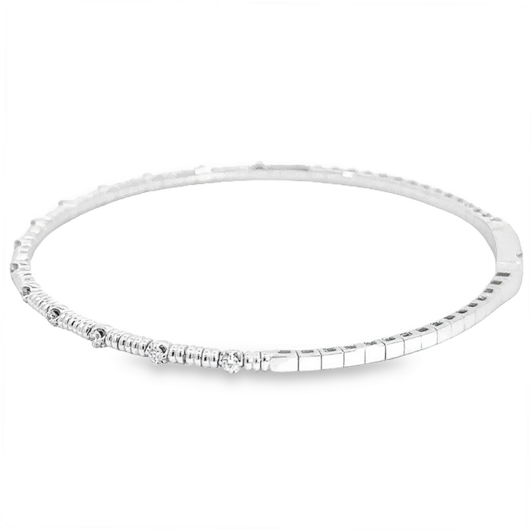14K White Gold Flexible Bangle with .20ctw Diamonds Size 6.5 Bracelets 9