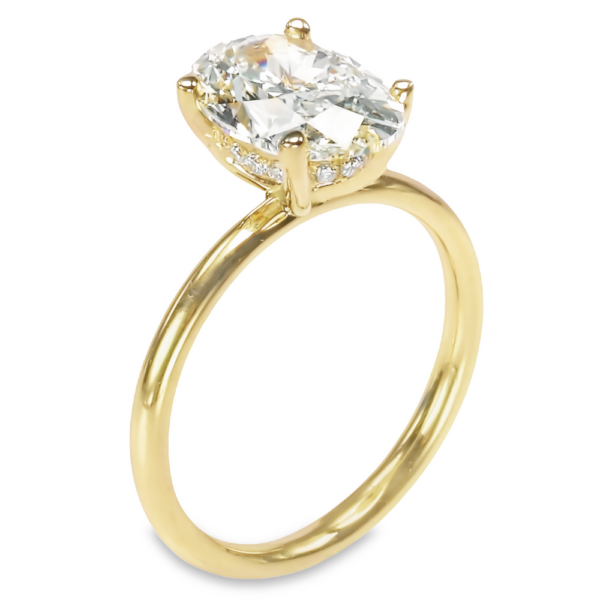 14K Yellow Gold Hidden-Halo Basket 2MM Oval Brilliant Solitaire Engagement Ring -Dallas TX