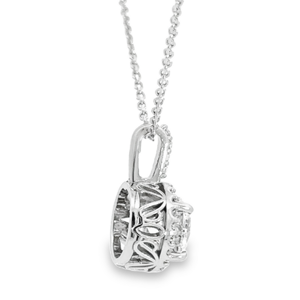 14K Gold Round Brilliant Diamond Halo Pendant Necklace
