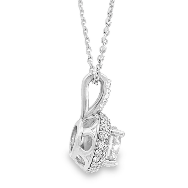 14K Gold Enhanced Round Brilliant Diamond Halo Pendant Necklace - Image 2