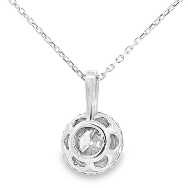 14K Gold Round Brilliant Diamond Halo Pendant Necklace