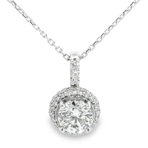 14K Gold Enhanced Round Brilliant Diamond Halo Pendant Necklace