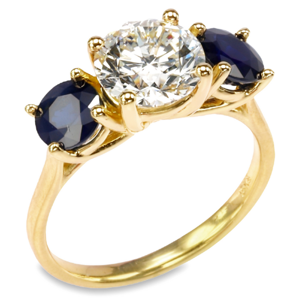 14K Yellow Gold Three-Stone Round Brilliant Diamond Engagement Ring Mounting - Dallas TX