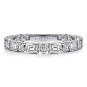 14K White Gold Alternating Shape Milgrain Diamond Band - Dallas TX