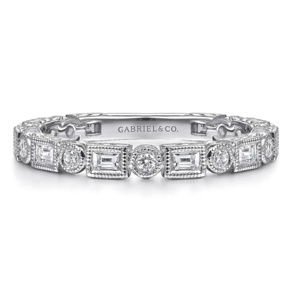 14K White Gold Alternating Shape Milgrain Diamond Band - Dallas TX