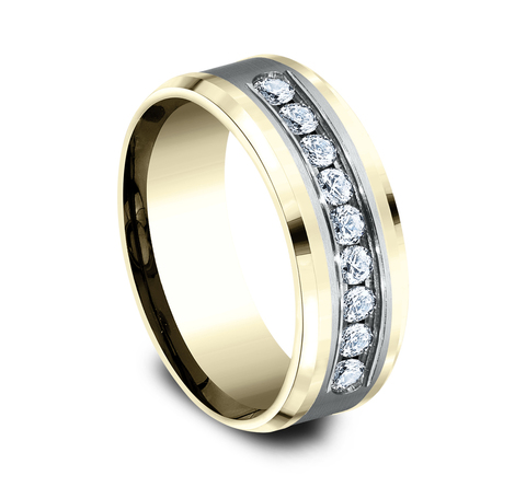 14K Gold Two-Tone 8MM Diamond Men's Wedding Ring - Dallas TX - Mariloff Diamonds
