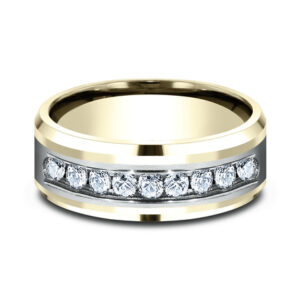 14K Gold Two-Tone 8MM Diamond Men's Wedding Band - Dallas TX - Mariloff Diamonds