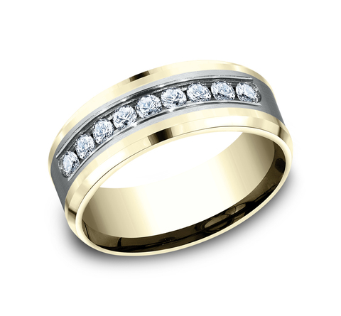 14K Gold Two-Tone 8MM Diamond Men's Wedding Ring - Dallas TX