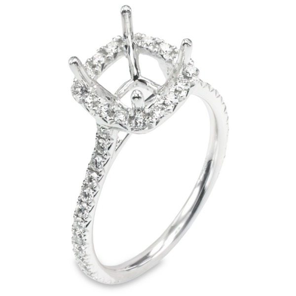 18K White Gold Halo Open-Gallery Cathedral Diamond Engagement Ring Mounting - Mariloff Diamonds