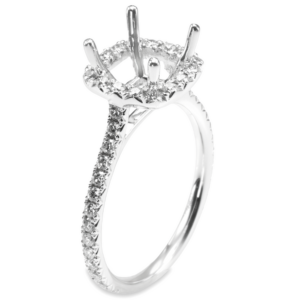 18K White Gold Halo Open-Gallery Cathedral Diamond Engagement Ring Mounting - Dallas TX