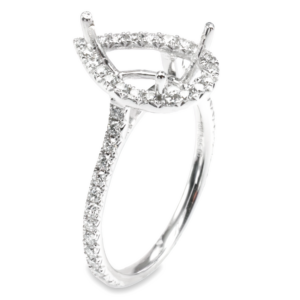 14K White Gold Pear Halo Open-Gallery Cathedral Diamond Engagement Ring Mounting - Dallas TX