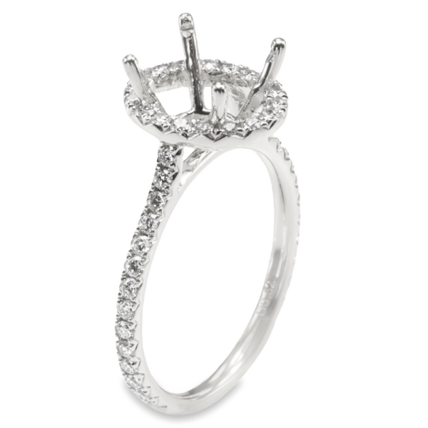 18K White Gold Oval Halo Open-Gallery Cathedral Diamond Engagement Ring Mounting - Dallas TX