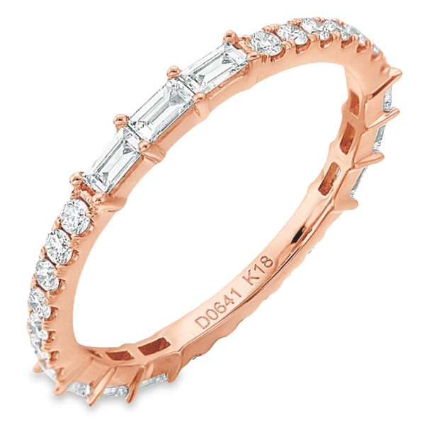 14K Rose Gold Baguette and Round Diamond Station Eternity Band - Dallas TX