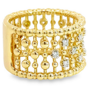 14K Yellow Gold Bujukan Bead Negative Space Ring with .25ctw Diamonds Size 6.5 Fine Jewelry 8