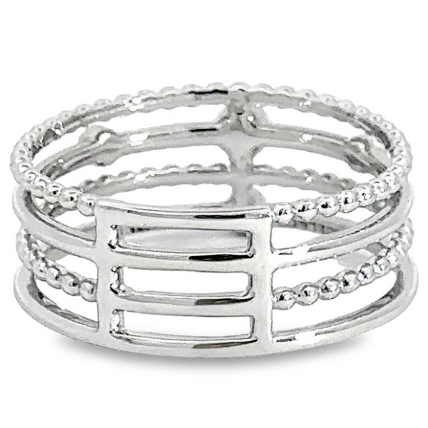14K White Gold Beaded Multi-Row Diamond Fashion Ring