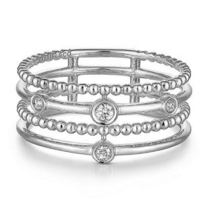14K White Gold Beaded Multi-Row Diamond Fashion Ring in Dallas TX at Mariloff Diamonds & Fine Jewelry