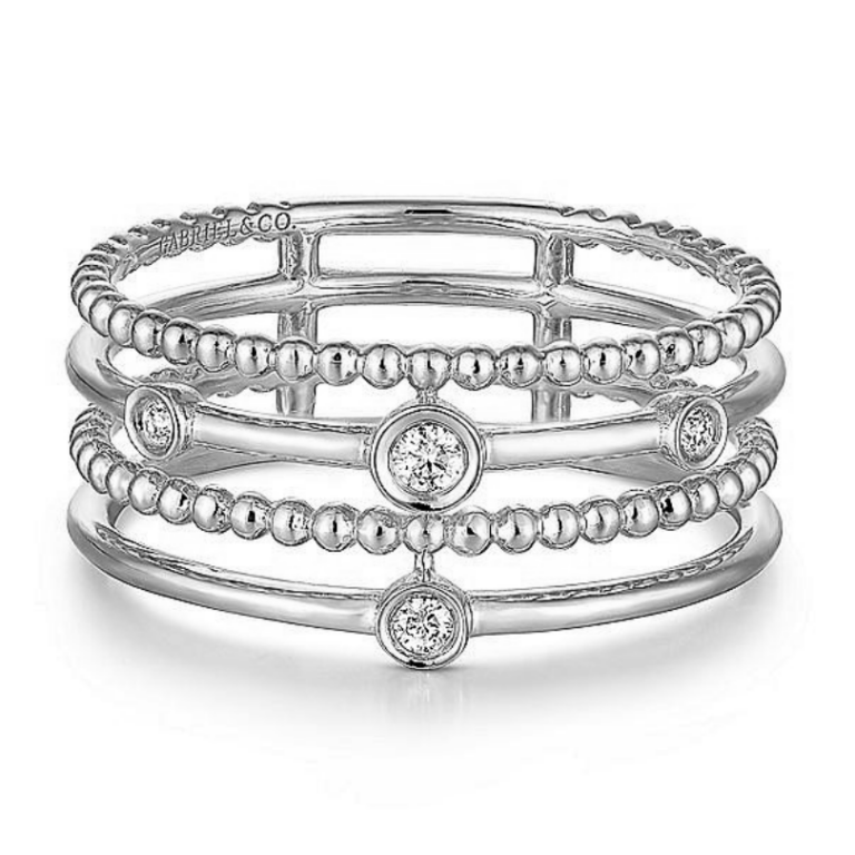14K Gold Beaded Multi-Row Diamond Fashion Ring - Dallas TX