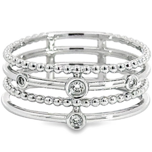 14K Gold Beaded Multi-Row Diamond Fashion Ring