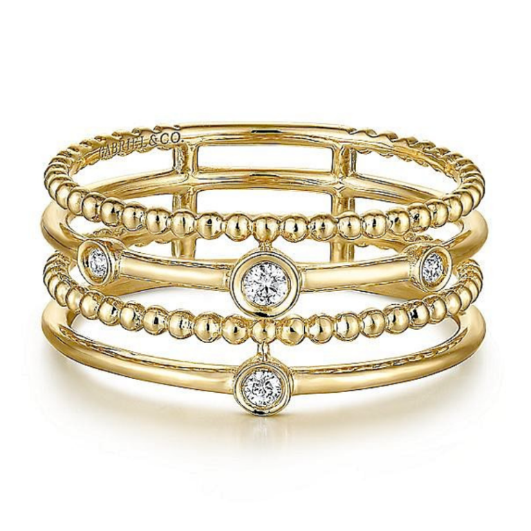 14K Beaded Multi-Row Diamond Fashion Ring - Dallas TX | Mariloff Diamonds
