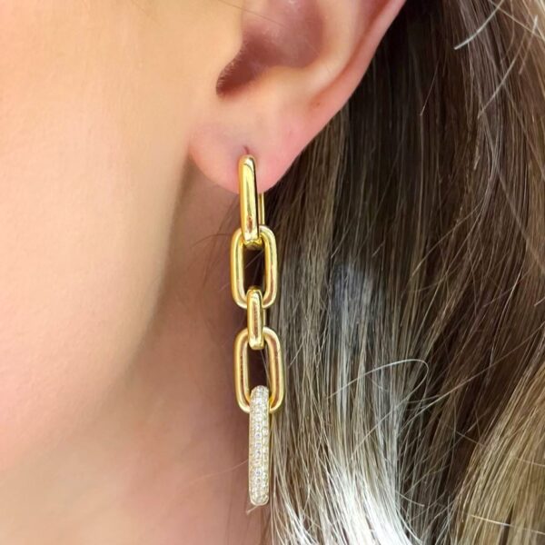 14K Gold Diamond Paperclip Link Earrings | Dallas TX | Mariloff Diamonds & Fine Jewelry