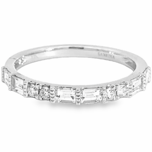 14K White Gold Milgrain Baguette and Round Diamond Wedding Band - Dallas TX