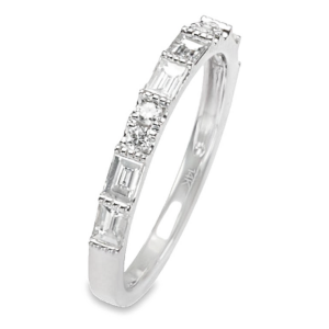 14K White Gold Milgrain Baguette and Round Diamond Wedding Band - Dallas TX