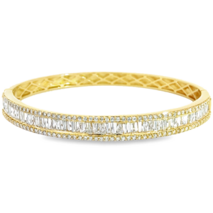18K Gold Small Baguette and Round Diamond Bangle