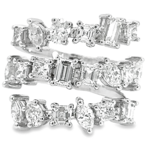 18K Gold Three-Row Multi-Shape Diamond Fashion Ring