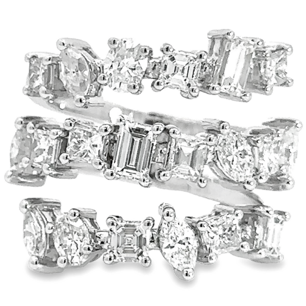 18K Gold Three-Row Multi-Shape Diamond Fashion Ring