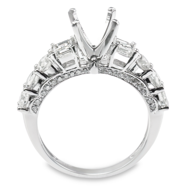 18K White Gold Emerald-Cut Side Stone Diamond Vintage Engagement Ring Mounting - Dallas TX - Mariloff Diamonds