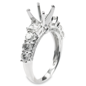 18K White Gold Emerald-Cut Side Stone Diamond Vintage Engagement Ring Mounting - Dallas TX