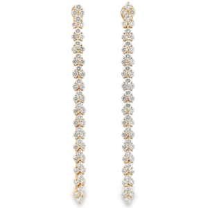 18K Gold Three-Stone Diamond Cluster Dangle Earrings