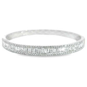 18K Gold Small Baguette and Round Diamond Bangle