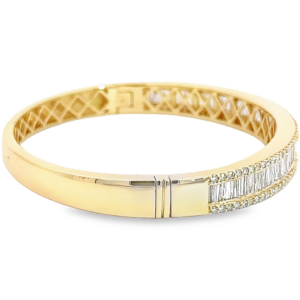 18K Gold Large Baguette and Round Diamond Bangle