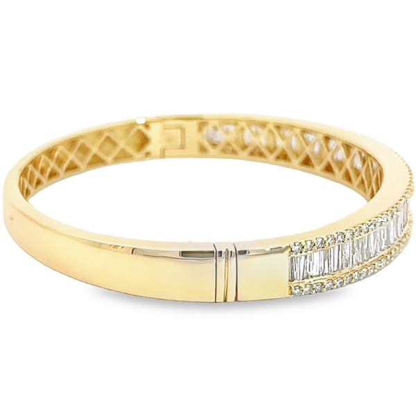 18K Gold Large Baguette and Round Diamond Bangle - Image 2
